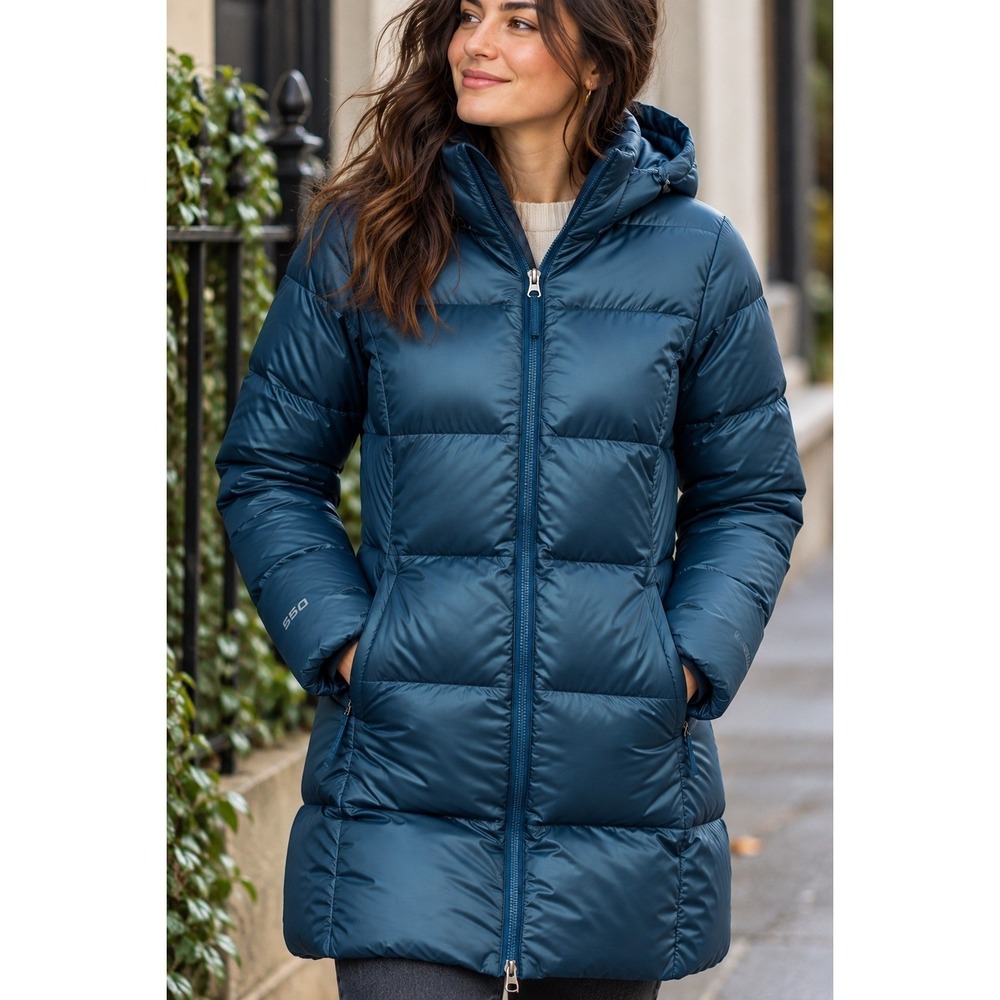 Eddie Bauer Luna Peak 550 Down Puffer Hooded Parka Peacock Blue XS